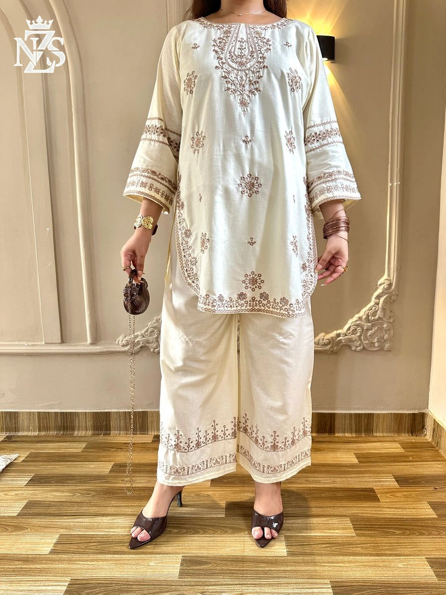 Imaan Embroidered Lawn 2-Piece Stitched Suit in Cream - image 1
