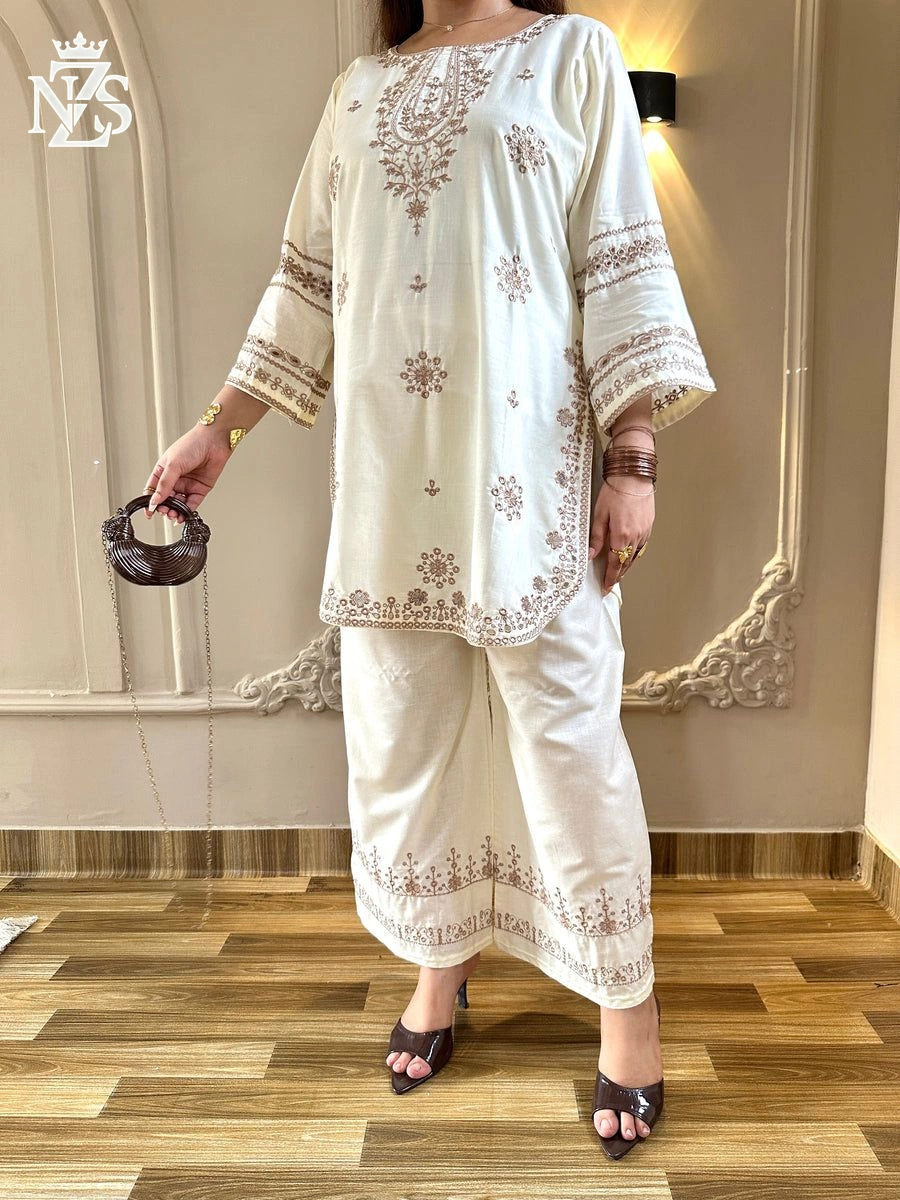 Imaan Embroidered Lawn 2-Piece Stitched Suit in Cream - image 3