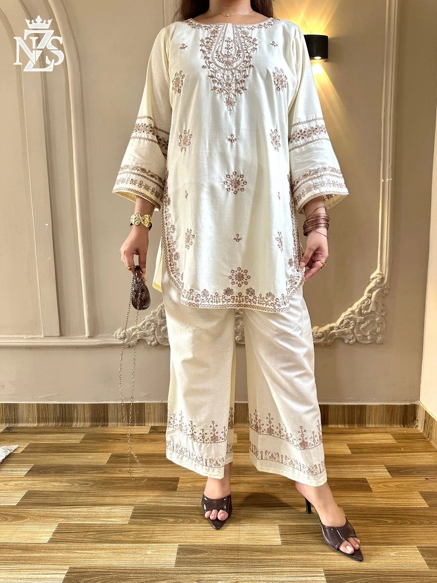 Imaan Embroidered Lawn 2-Piece Stitched Suit in Cream - image 4