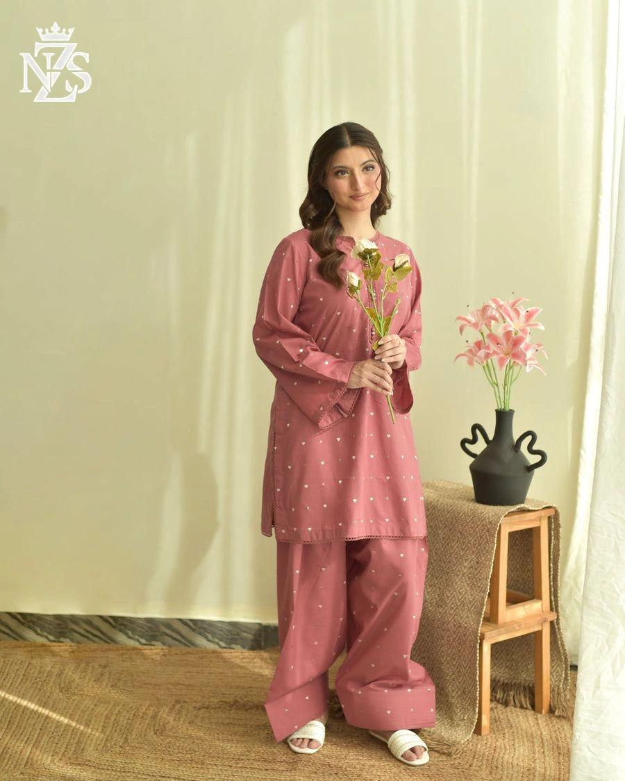 Lamia Embroidered Cambric 3-Piece Stitched Suit in Tea pink - image 4