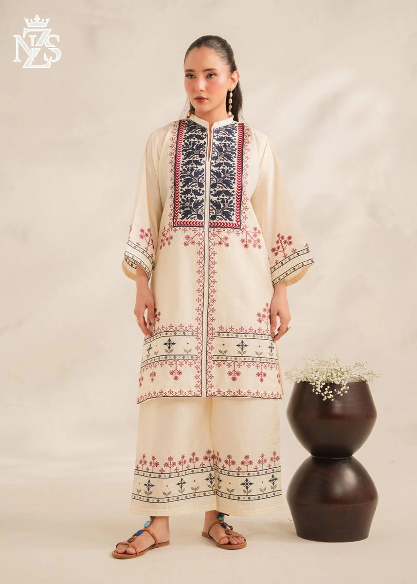 Parisa Embroidered Lawn 2-Piece Stitched Suit in Off-white - image 1