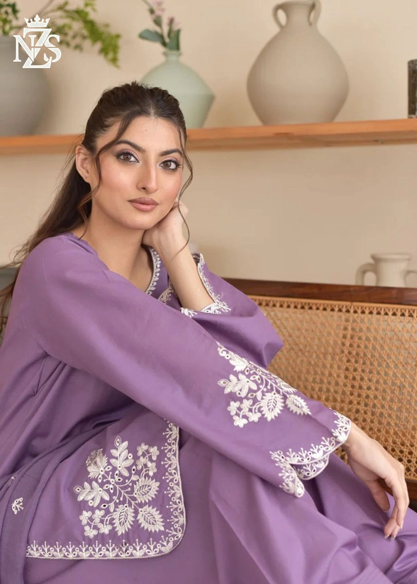 Rida Embroidered Cambric 3-Piece Stitched Suit in Lilac purple - image 4