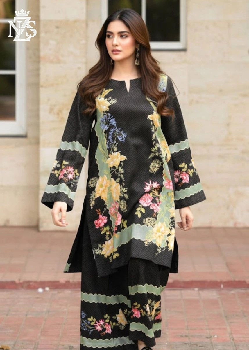 Daneen Printed Co-ord 2-Piece Stitched Suit in Black floral - image 1
