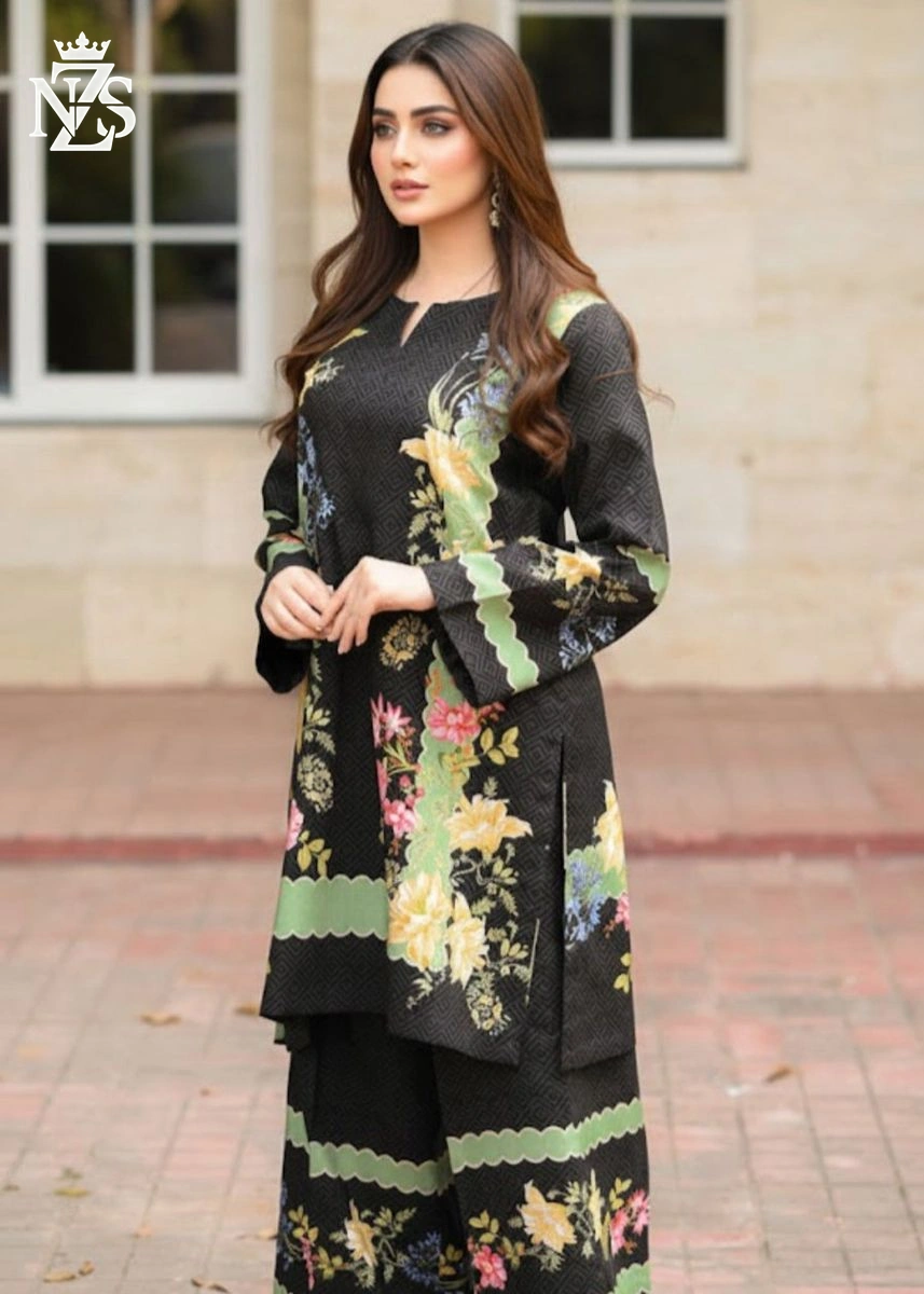 Daneen Printed Co-ord 2-Piece Stitched Suit in Black floral - image 2