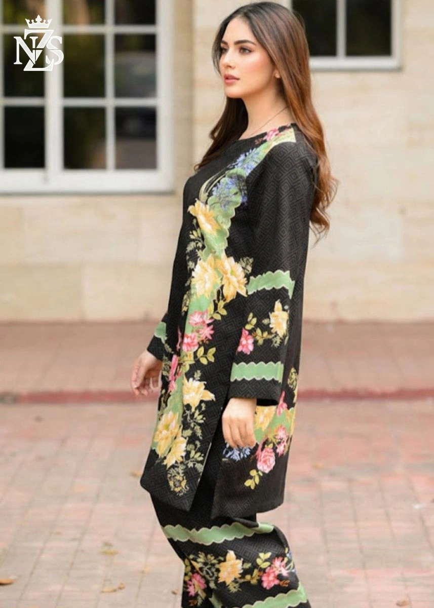 Daneen Printed Co-ord 2-Piece Stitched Suit in Black floral - image 3