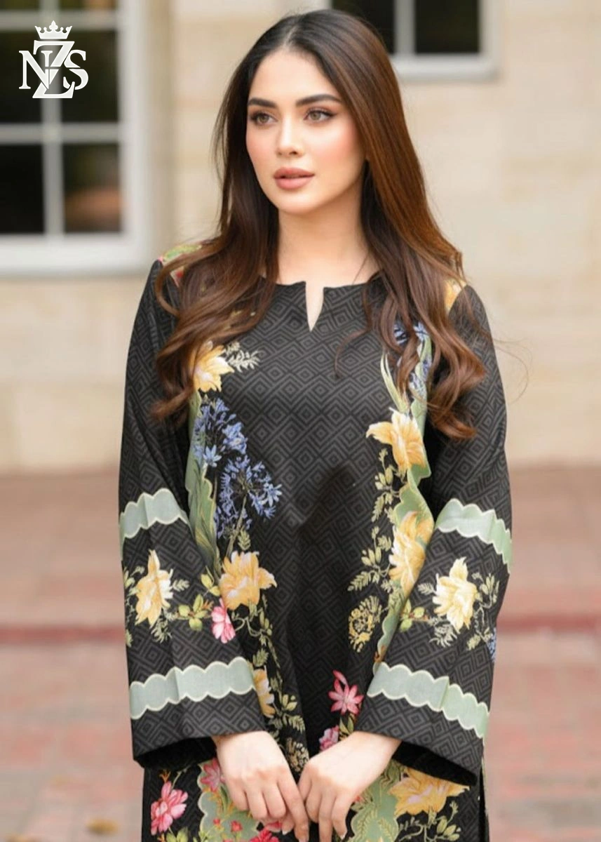 Daneen Printed Co-ord 2-Piece Stitched Suit in Black floral - image 4