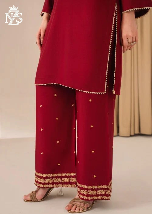 Fajr Embroidered Lawn 3-Piece Stitched Suit in Maroon - image 4