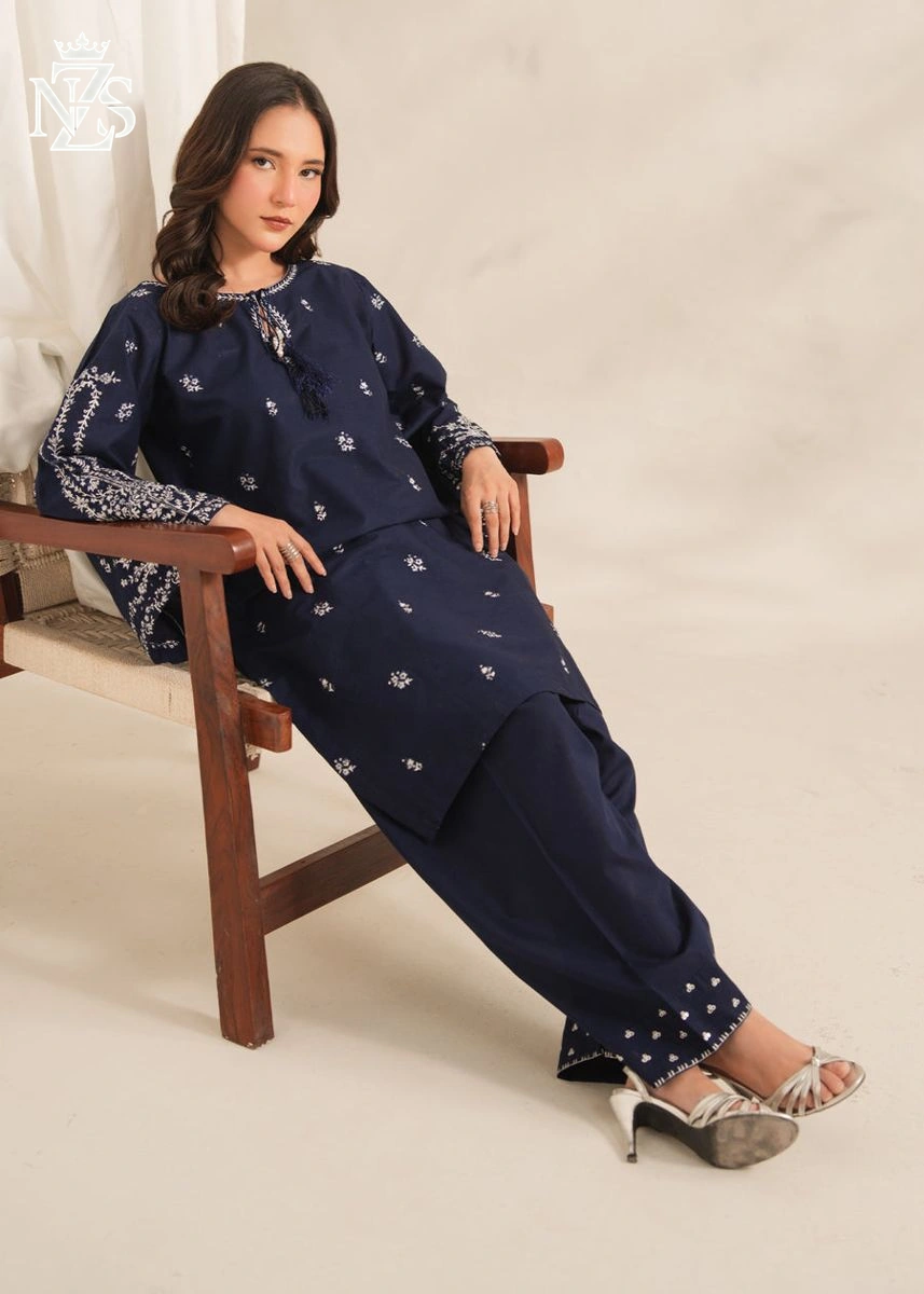 Kashaf Embroidered 2-Piece Stitched Suit in Navy blue - image 3