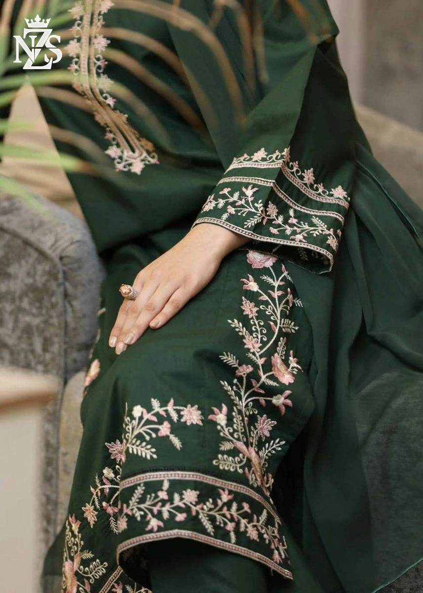 Pakeeza Embroidered Linen 2-Piece Stitched Suit in Bottle green - image 2