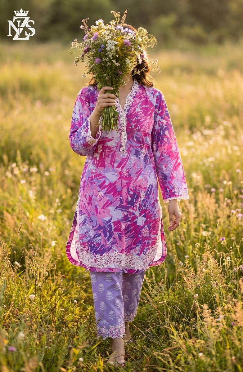 Rameen Chikankari Lawn Co-ord 2-Piece Stitched Suit in Pink & purple - image 1