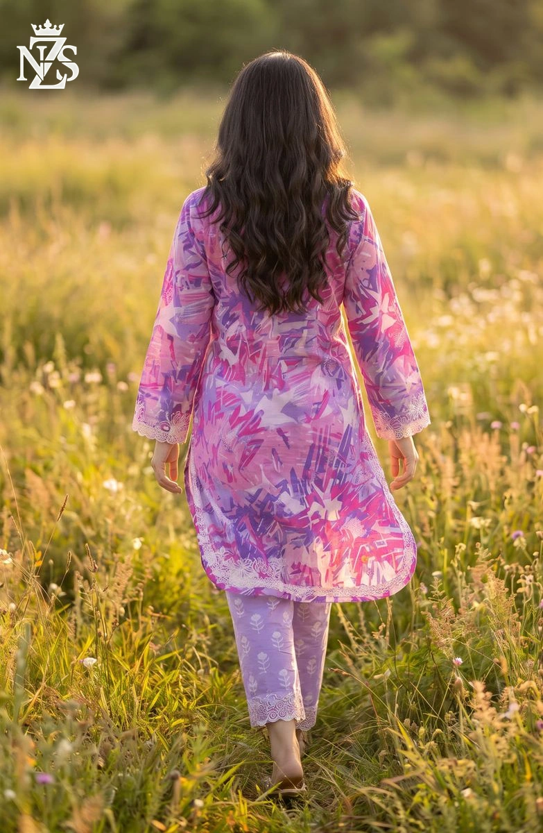 Rameen Chikankari Lawn Co-ord 2-Piece Stitched Suit in Pink & purple - image 2