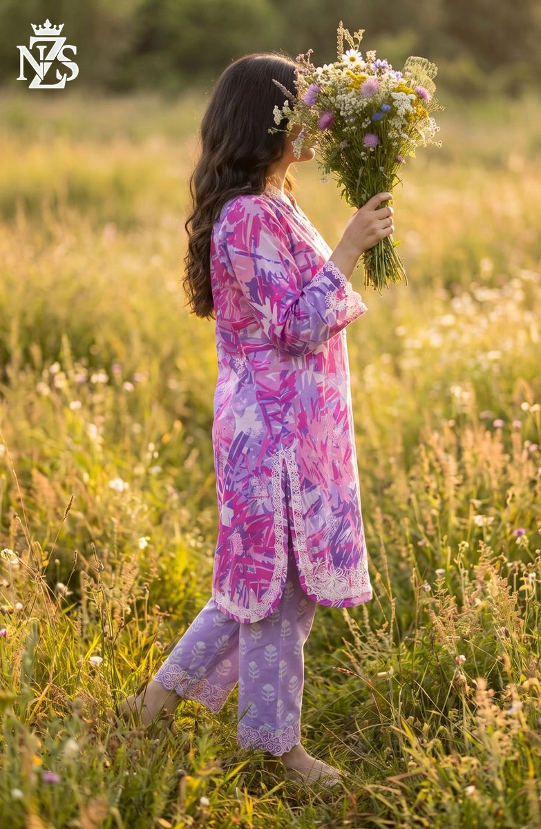 Rameen Chikankari Lawn Co-ord 2-Piece Stitched Suit in Pink & purple - image 3