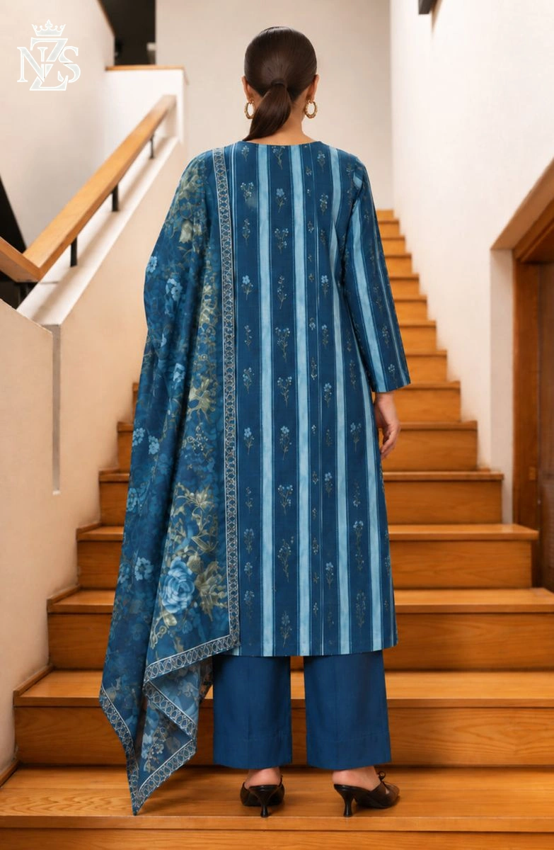 Tehmina Embroidered Cotton 3-Piece Stitched Suit in Blue - image 2