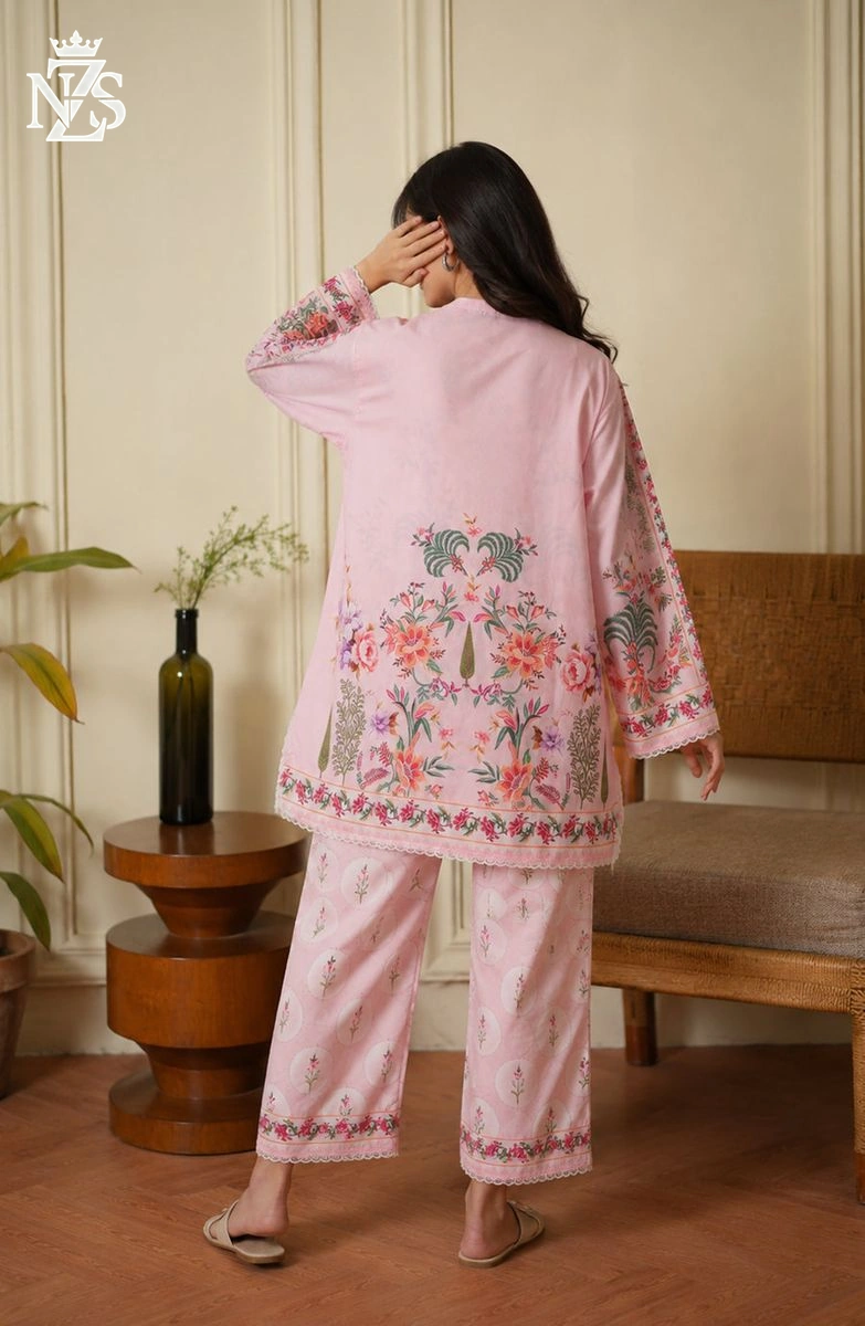 Zohra Printed Silk Co-ord 2-Piece Stitched Suit in Pink - image 2