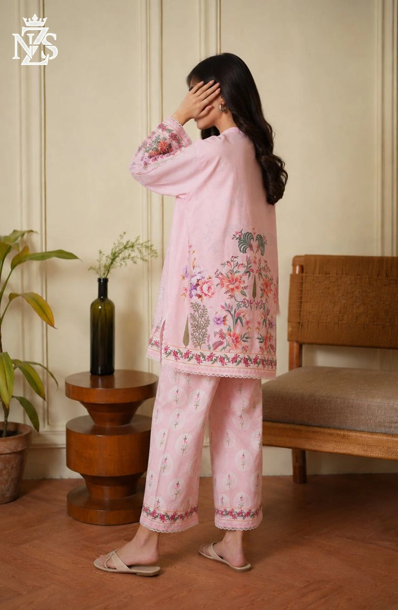 Zohra Printed Silk Co-ord 2-Piece Stitched Suit in Pink - image 3