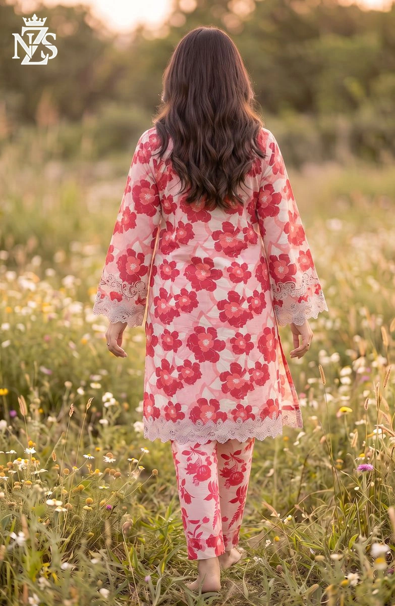 Farwa Chikankari Lawn Co-ord 2-Piece Stitched Suit in Pink & red - image 2