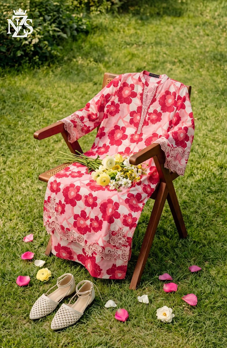 Farwa Chikankari Lawn Co-ord 2-Piece Stitched Suit in Pink & red - image 4