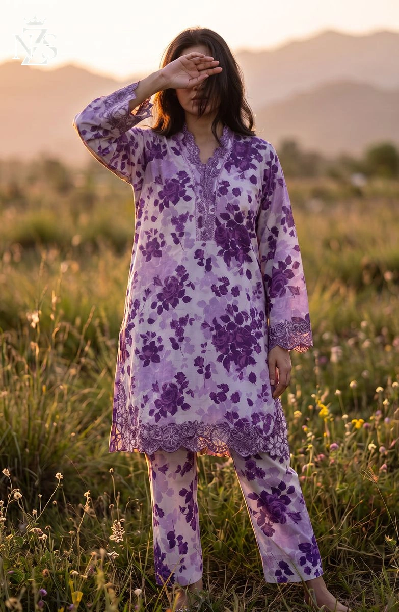 Gulalai Chikankari Lawn Co-ord 2-Piece Stitched Suit in Purple - image 1