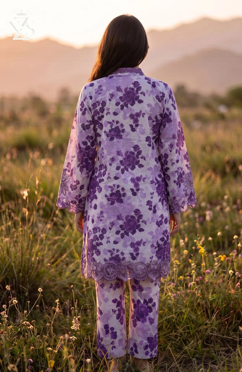 Gulalai Chikankari Lawn Co-ord 2-Piece Stitched Suit in Purple - image 2
