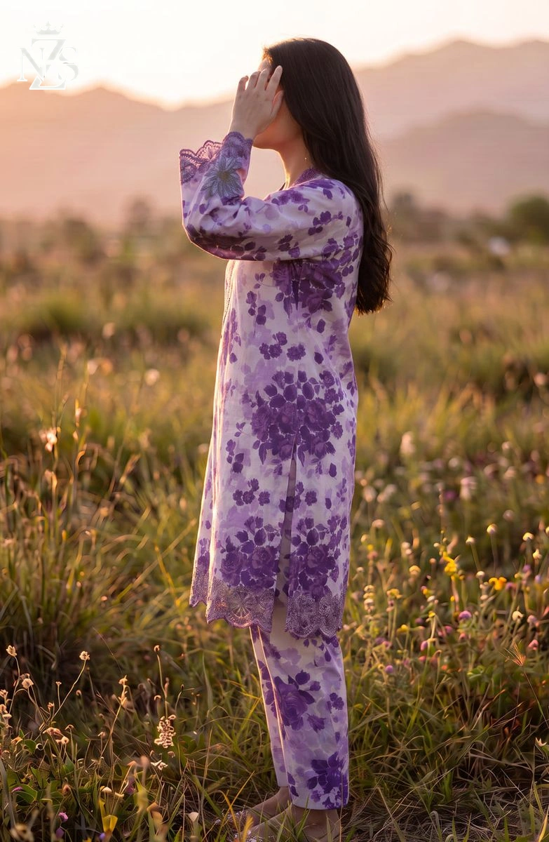 Gulalai Chikankari Lawn Co-ord 2-Piece Stitched Suit in Purple - image 3