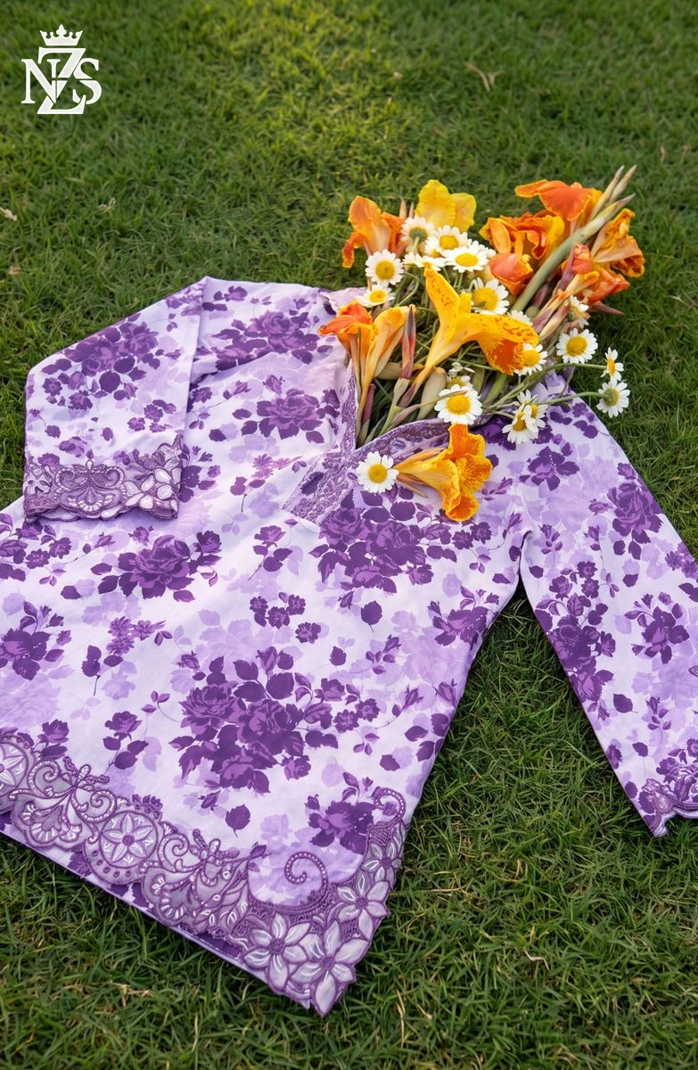 Gulalai Chikankari Lawn Co-ord 2-Piece Stitched Suit in Purple - image 4