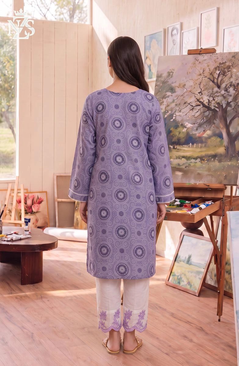 Hareem Embroidered Lawn Co-ord 2-Piece Stitched Suit in Lilac & white - image 2