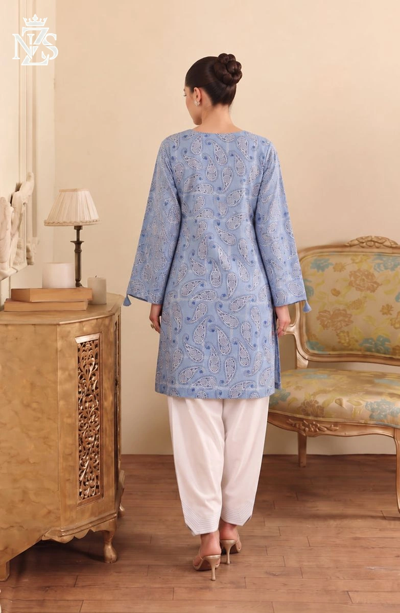 Inara Embroidered Lawn Co-ord 2-Piece Stitched Suit in Steel blue & white - image 2