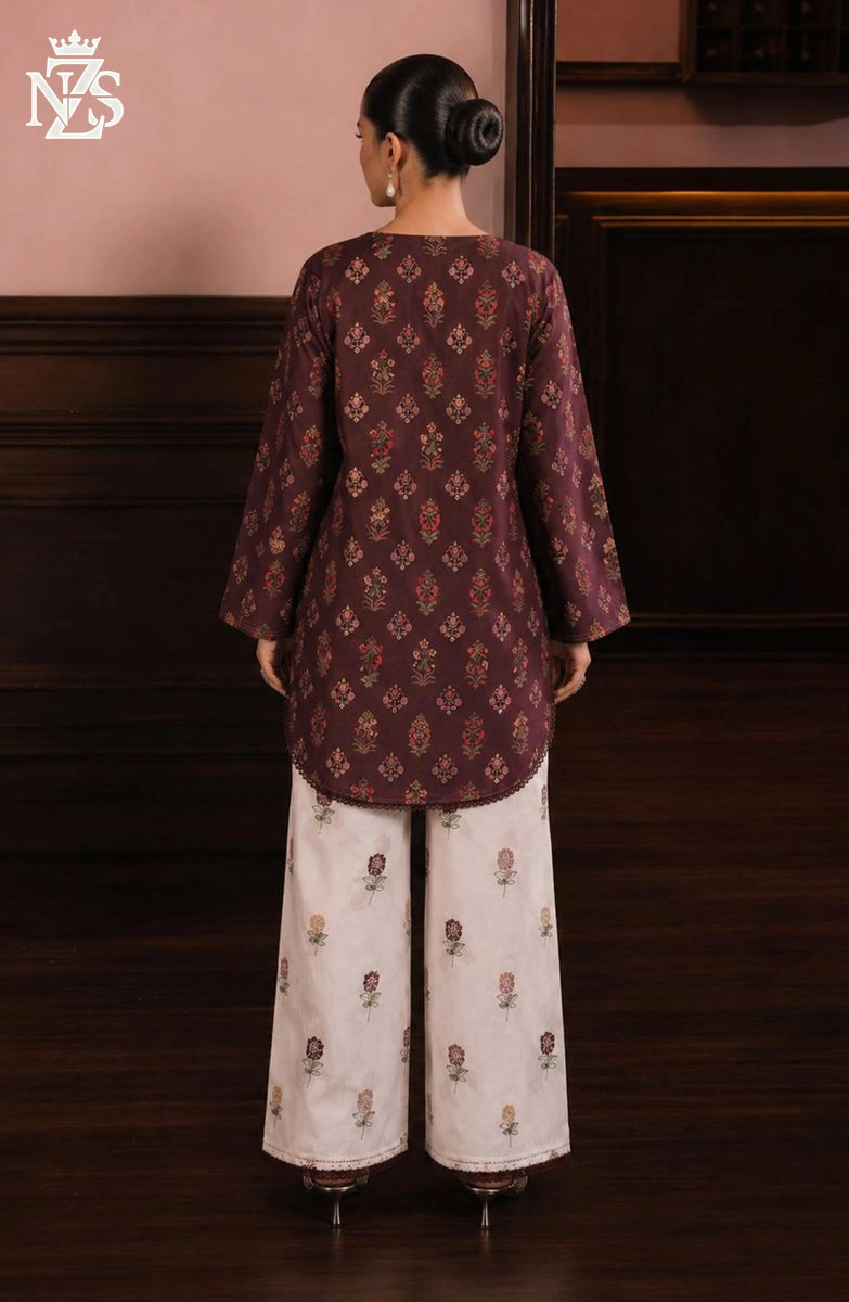 Kanwal Embroidered Lawn Co-ord 2-Piece Stitched Suit in Maroon & white - image 2