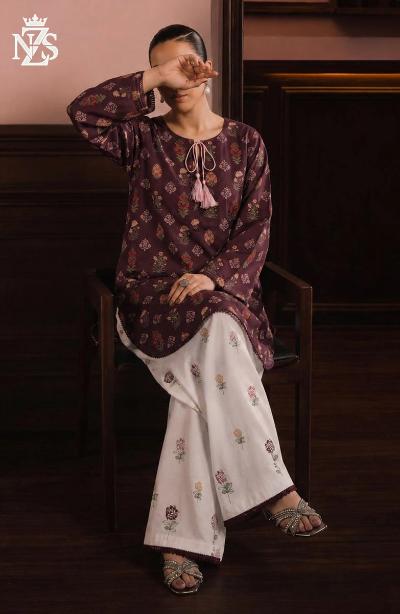Kanwal Embroidered Lawn Co-ord 2-Piece Stitched Suit in Maroon & white - image 3