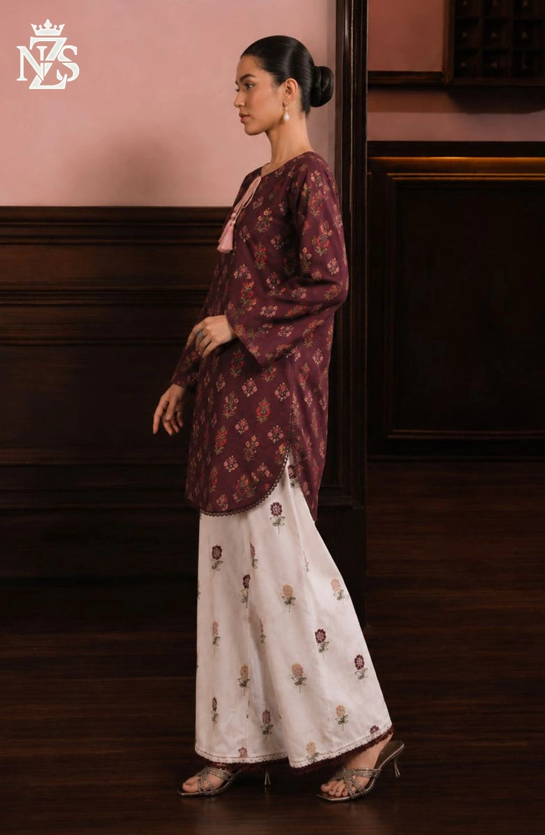 Kanwal Embroidered Lawn Co-ord 2-Piece Stitched Suit in Maroon & white - image 4