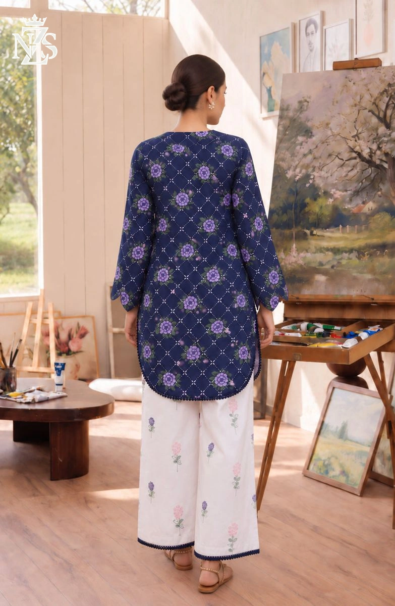 Lubna Embroidered Lawn Co-ord 2-Piece Stitched Suit in Navy & white - image 2