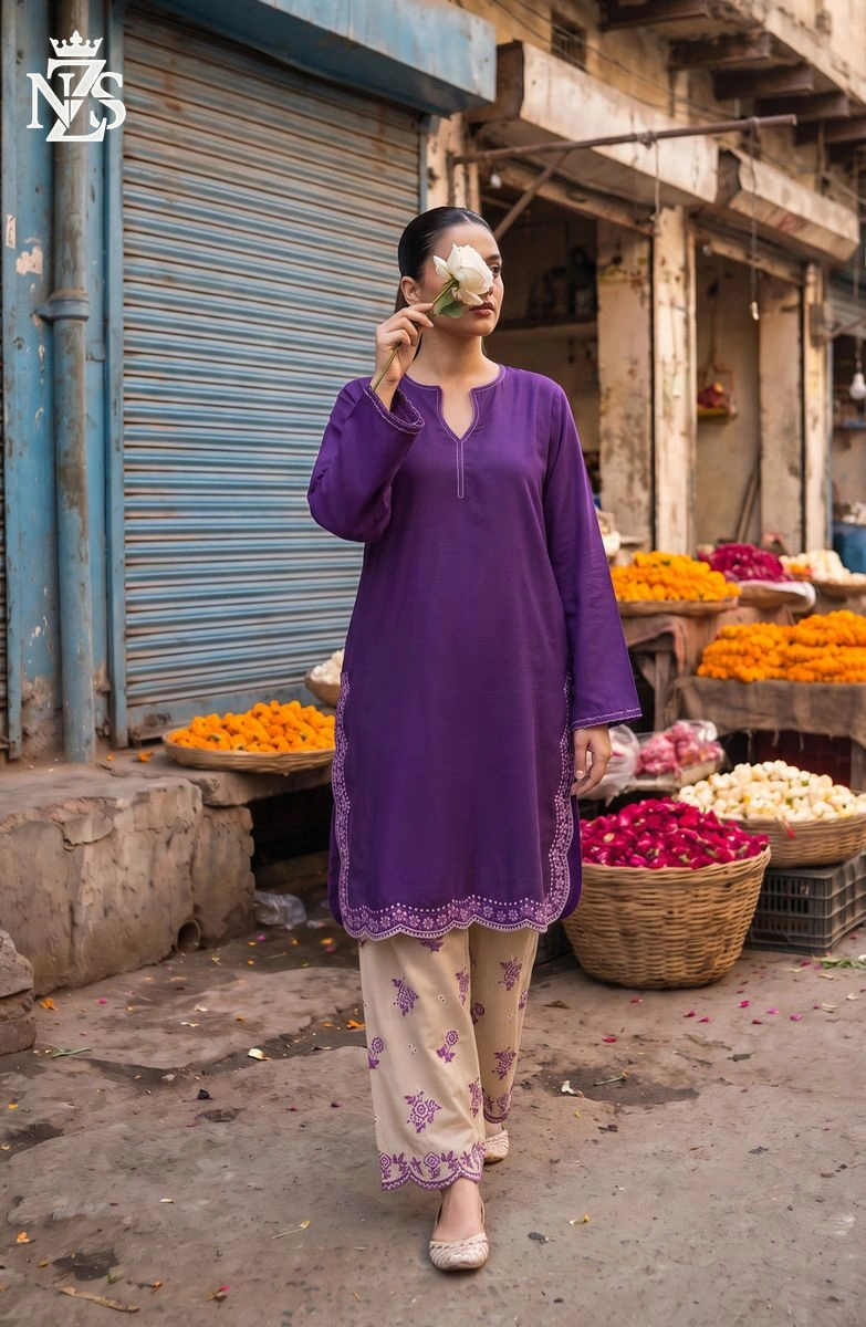 Momina Embroidered Lawn Co-ord 2-Piece Stitched Suit in Purple - image 1