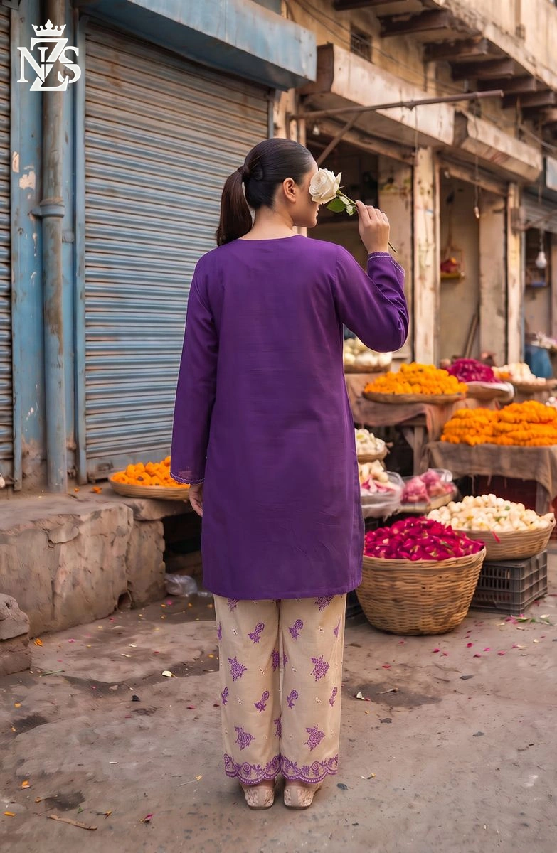 Momina Embroidered Lawn Co-ord 2-Piece Stitched Suit in Purple - image 2