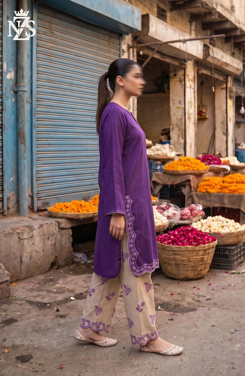 Momina Embroidered Lawn Co-ord 2-Piece Stitched Suit in Purple - image 3