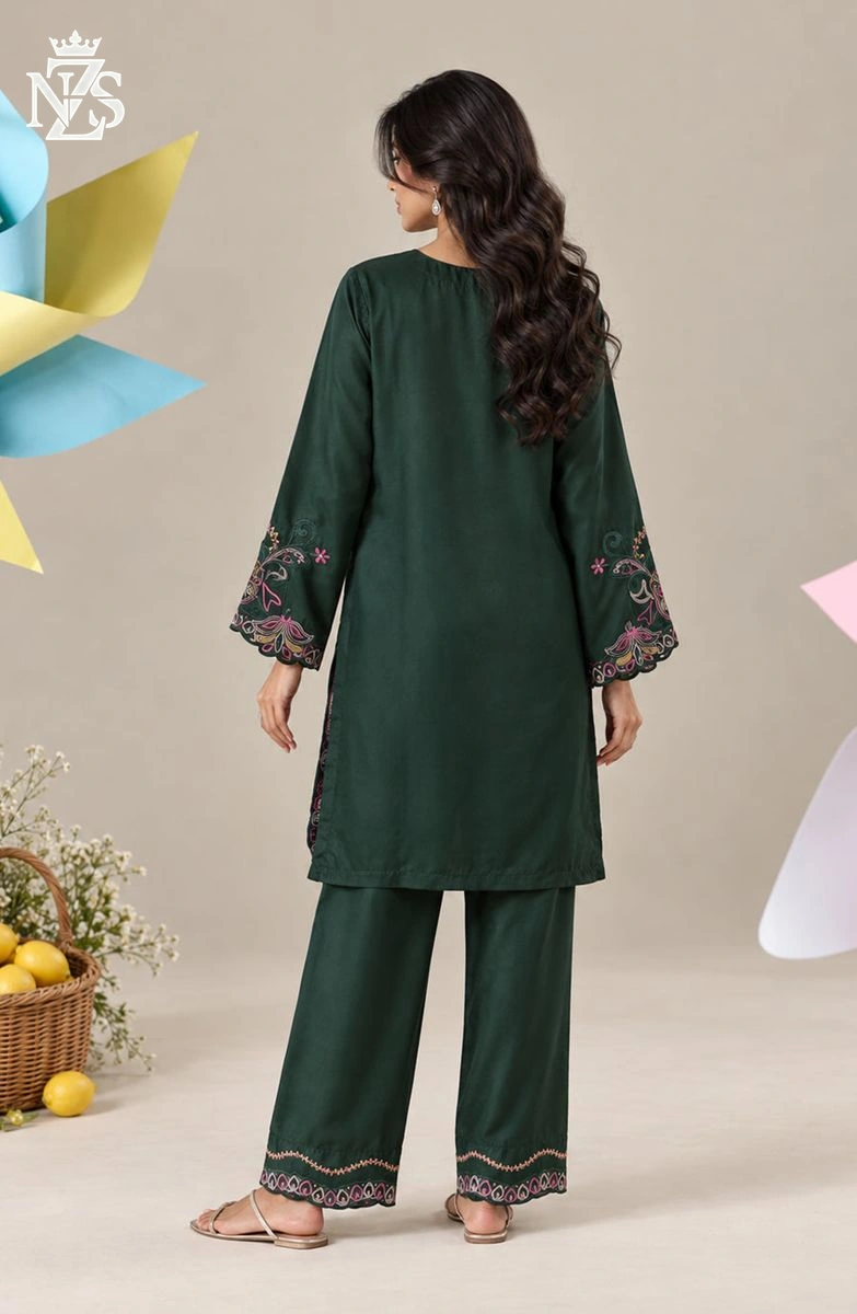 Palwasha Embroidered Silk Co-ord 2-Piece Stitched Suit in Dark green - image 2