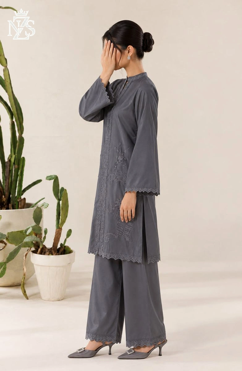 Tabeer Embroidered Silk Co-ord 2-Piece Stitched Suit in Grey - image 3