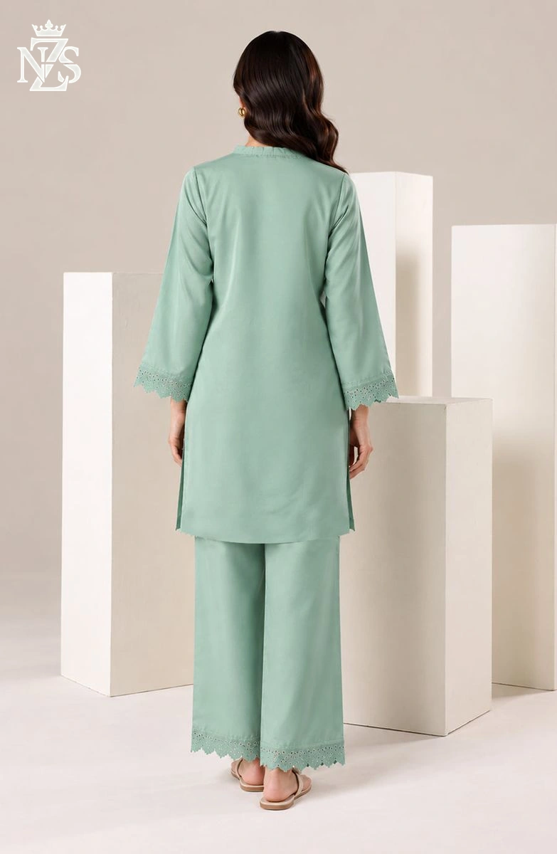 Urooj Embroidered Silk Co-ord 2-Piece Stitched Suit in Mint green - image 2