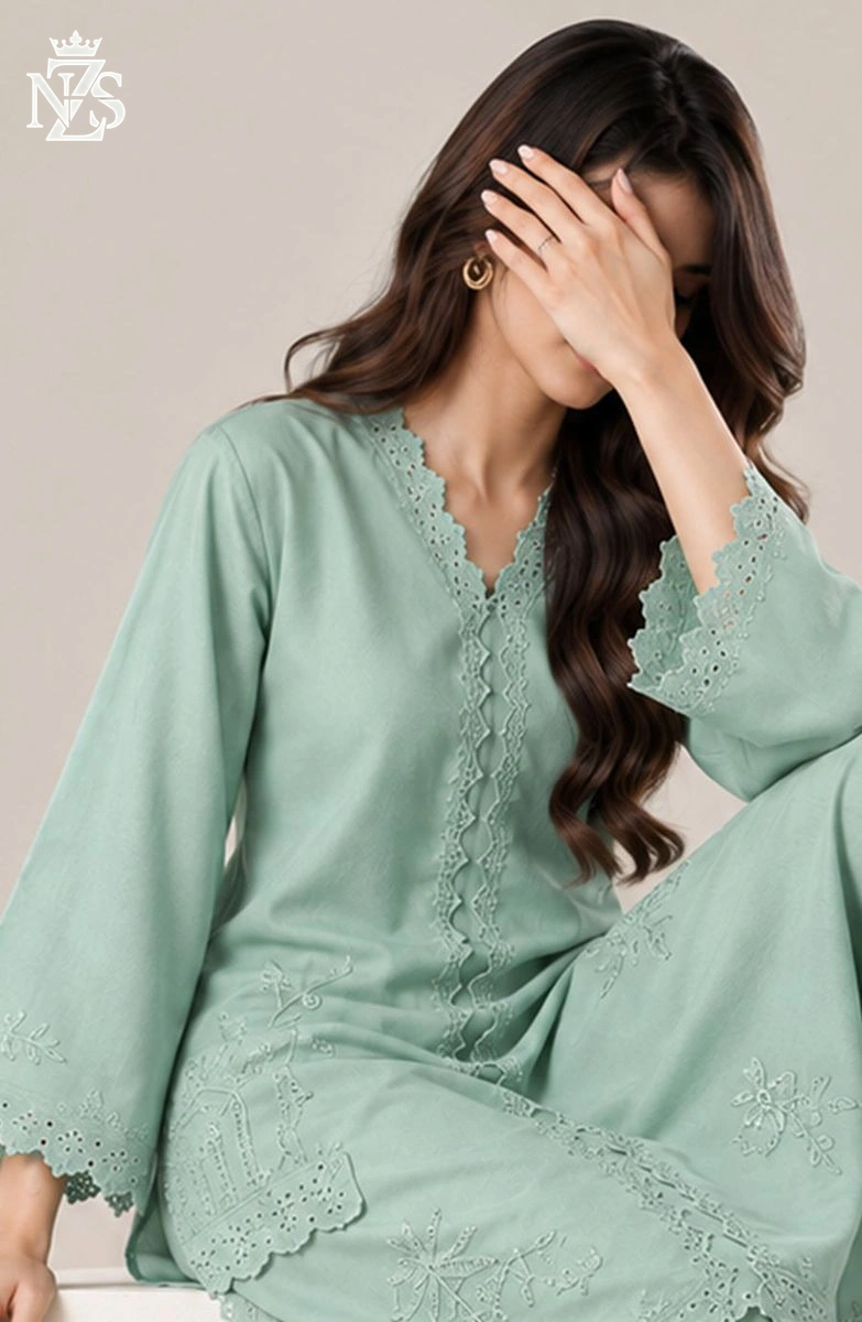 Urooj Embroidered Silk Co-ord 2-Piece Stitched Suit in Mint green - image 4