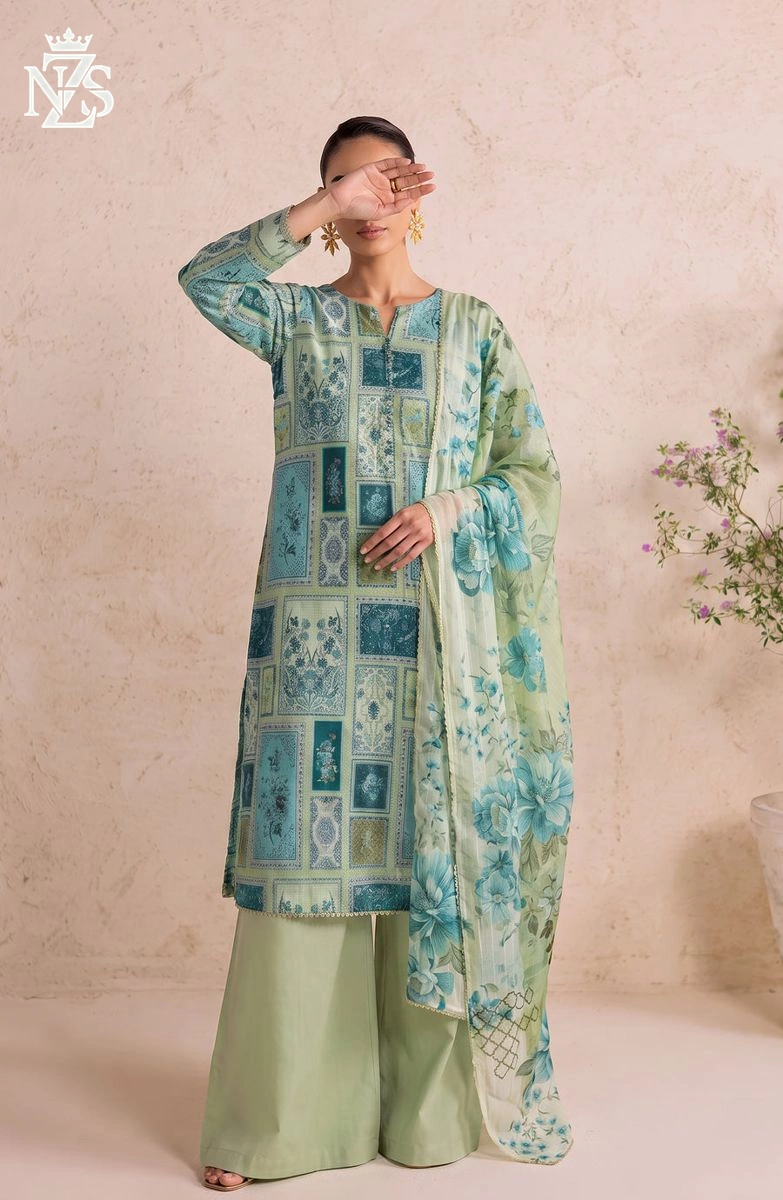 Nashwa Printed Lawn 3-Piece Stitched Suit in Sea green - image 1