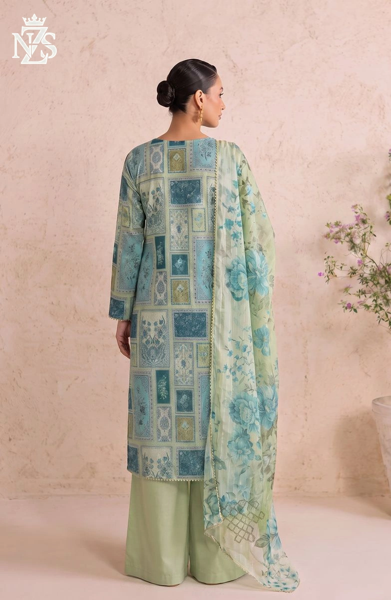 Nashwa Printed Lawn 3-Piece Stitched Suit in Sea green - image 2