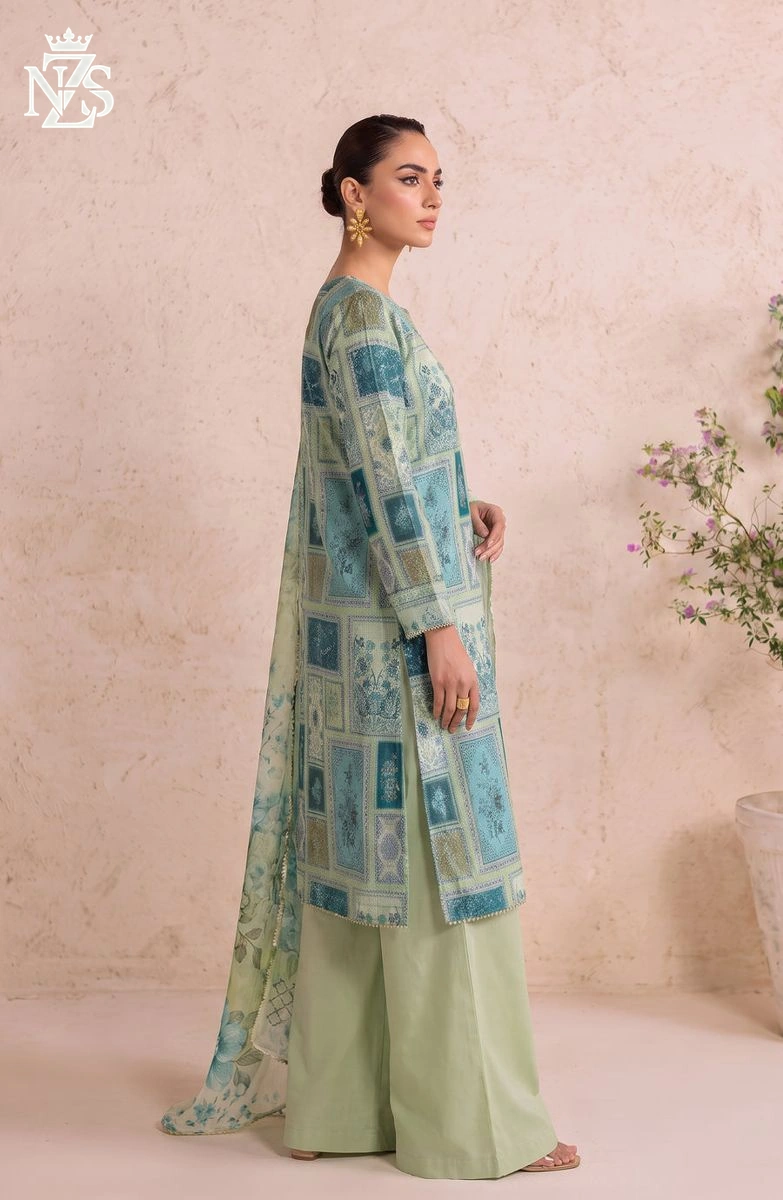 Nashwa Printed Lawn 3-Piece Stitched Suit in Sea green - image 3