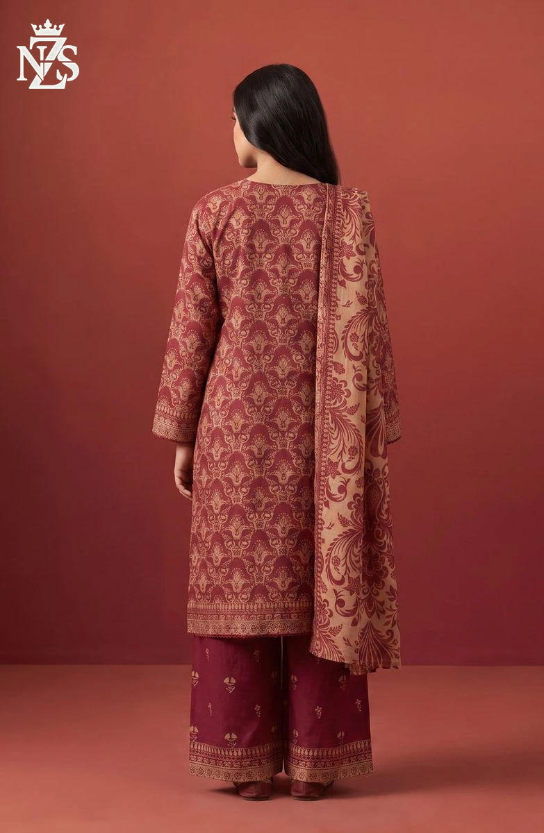 Maheen Embroidered Lawn 3-Piece Stitched Suit in Maroon - image 2