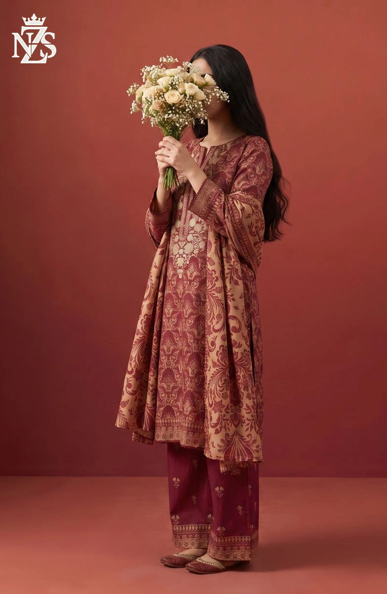 Maheen Embroidered Lawn 3-Piece Stitched Suit in Maroon - image 3