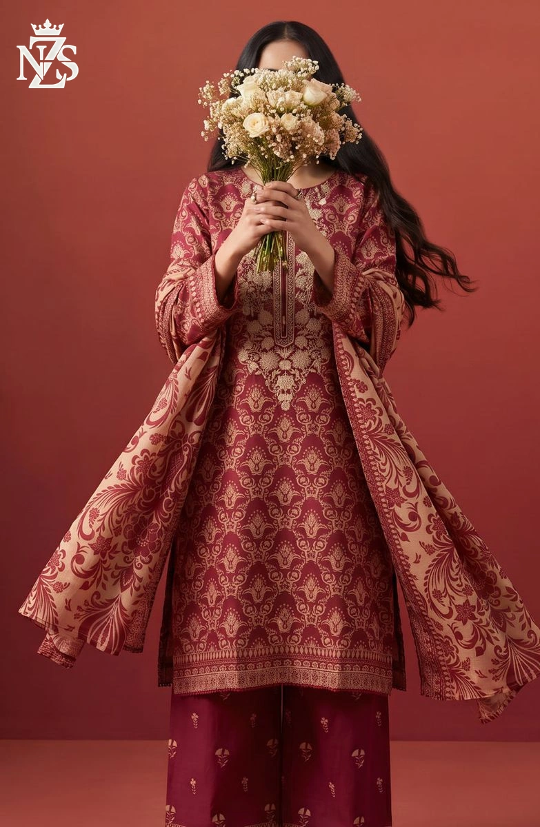 Maheen Embroidered Lawn 3-Piece Stitched Suit in Maroon - image 4