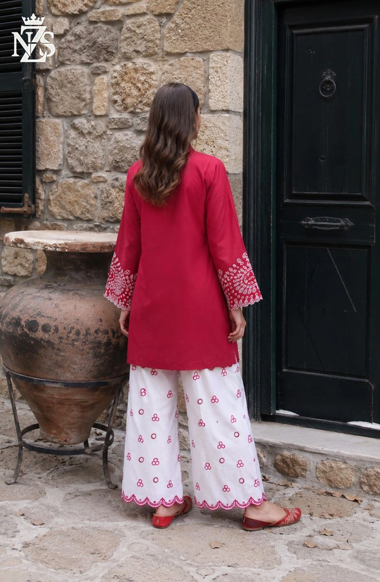 Zoha Embroidered Lawn 2-Piece Stitched Suit in Hot pink & white - image 2