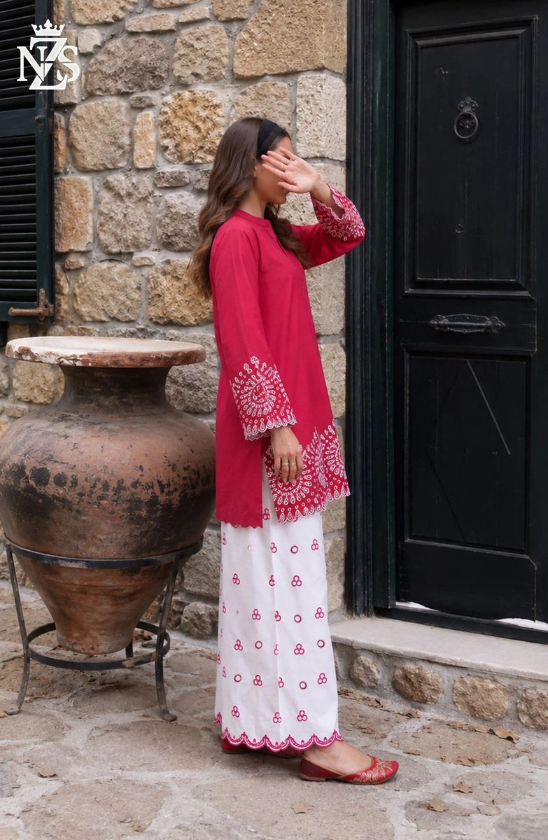Zoha Embroidered Lawn 2-Piece Stitched Suit in Hot pink & white - image 3