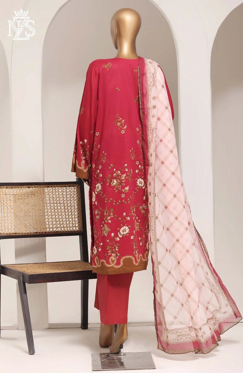 Arwa Printed Lawn 3-Piece Stitched Suit in Red - image 2