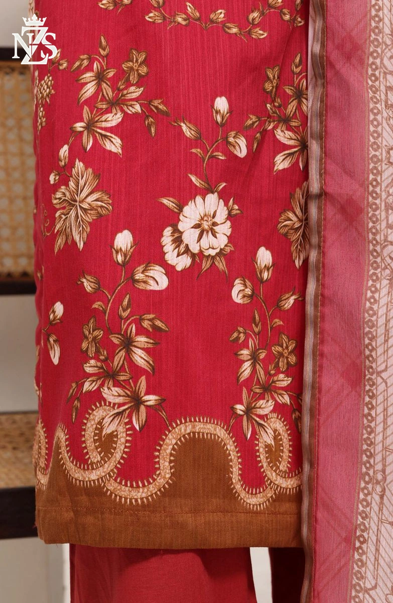 Arwa Printed Lawn 3-Piece Stitched Suit in Red - image 3