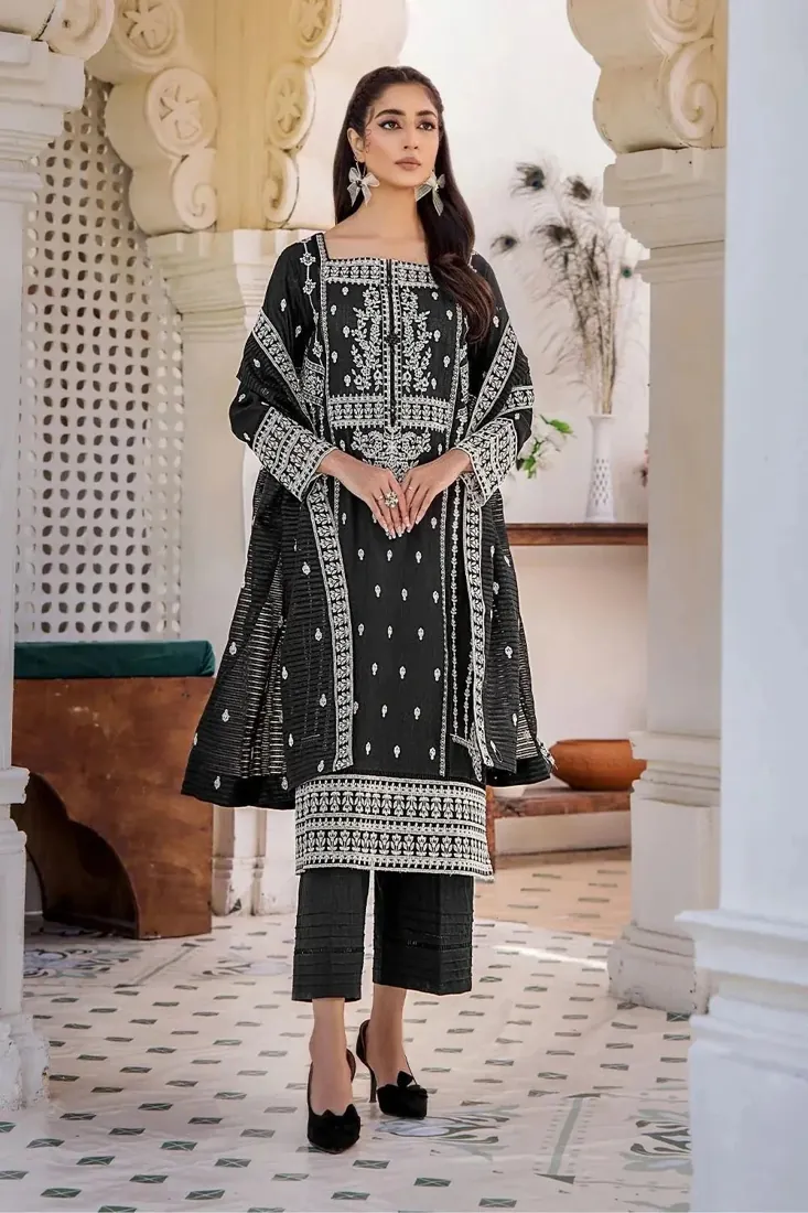 Black Embroidered Khaddar 3-Piece Winter Collection - image 3
