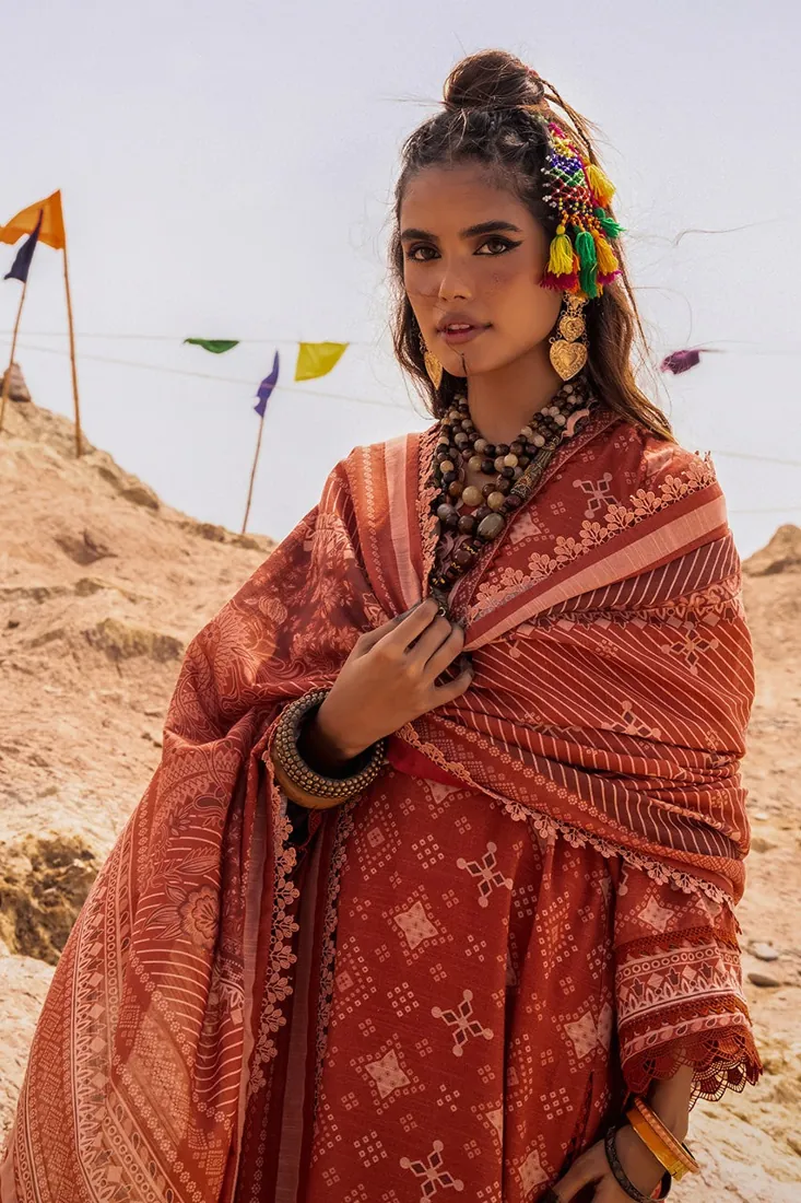 Rust Printed Khaddar 3-Piece Winter Collection - image 1